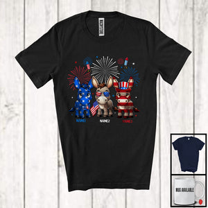 MacnyStore - Personalized Custom Name Three Blue Red White Donkey, Adorable 4th Of July USA Flag Patriotic T-Shirt