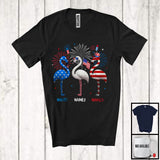 MacnyStore - Personalized Custom Name Three Blue Red White Flamingo, Adorable 4th Of July USA Flag Patriotic T-Shirt