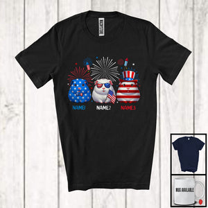 MacnyStore - Personalized Custom Name Three Blue Red White Guinea Pig, Adorable 4th Of July USA Flag Patriotic T-Shirt
