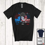 MacnyStore - Personalized Custom Name Three Blue Red White Horse, Adorable 4th Of July USA Flag Patriotic T-Shirt