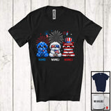 MacnyStore - Personalized Custom Name Three Blue Red White Sloth, Adorable 4th Of July USA Flag Patriotic T-Shirt