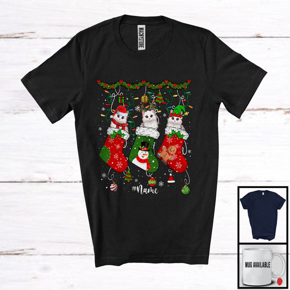 MacnyStore - Personalized Custom Name Three Cats In X-mas Socks; Awesome Christmas Animal T-Shirt