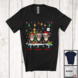 MacnyStore - Personalized Custom Name Three Elf Santa Ferret Snowing; Joyful Christmas Tree Animal T-Shirt