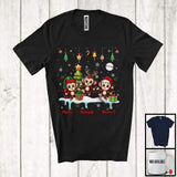 MacnyStore - Personalized Custom Name Three Elf Santa Monkey Snowing; Joyful Christmas Tree Animal T-Shirt