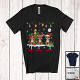 MacnyStore - Personalized Custom Name Three Elf Santa Ocelot Snowing; Joyful Christmas Tree Animal T-Shirt