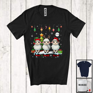 MacnyStore - Personalized Custom Name Three Elf Santa Sheep Snowing; Joyful Christmas Tree Animal T-Shirt