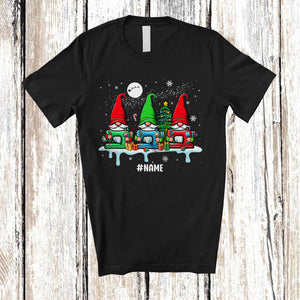 MacnyStore - Personalized Custom Name Three Gnomes Sewing Machines; Amusing Christmas Tree Sewing T-Shirt