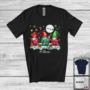 MacnyStore - Personalized Custom Name Three Gnomes Sewing Quilting; Merry Christmas Lights Moon Snowing T-Shirt