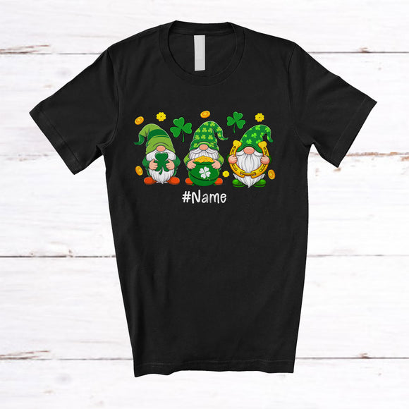 MacnyStore - Personalized Custom Name Three Gnomes Shamrocks; Lovely St. Patrick's Day Gnomies; Family T-Shirt