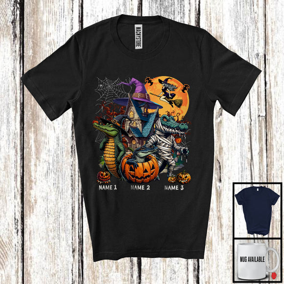 MacnyStore - Personalized Custom Name Three Mummy Witch Alligator, Scary Halloween Animal Lover, Pumpkin T-Shirt