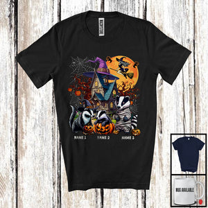 MacnyStore - Personalized Custom Name Three Mummy Witch Badger, Scary Halloween Wild Animal, Pumpkin T-Shirt