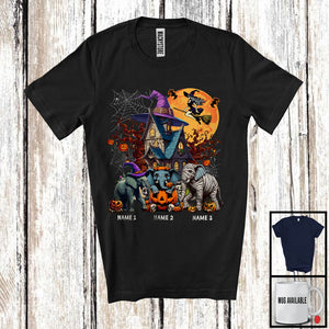 MacnyStore - Personalized Custom Name Three Mummy Witch Elephant, Scary Halloween Wild Animal, Pumpkin T-Shirt