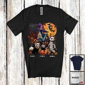 MacnyStore - Personalized Custom Name Three Mummy Witch Ferret, Scary Halloween Wild Animal, Pumpkin T-Shirt