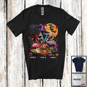 MacnyStore - Personalized Custom Name Three Mummy Witch Flamingo, Scary Halloween Animal Lover, Pumpkin T-Shirt