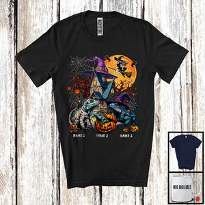 MacnyStore - Personalized Custom Name Three Mummy Witch Iguana, Scary Halloween Wild Animal, Pumpkin T-Shirt