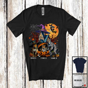 MacnyStore - Personalized Custom Name Three Mummy Witch Leopard, Scary Halloween Animal Lover, Pumpkin T-Shirt