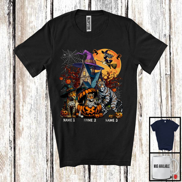 MacnyStore - Personalized Custom Name Three Mummy Witch Leopard, Scary Halloween Animal Lover, Pumpkin T-Shirt