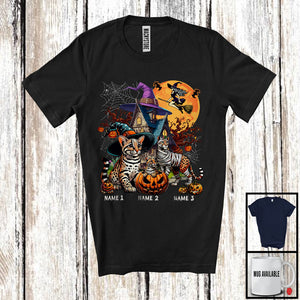 MacnyStore - Personalized Custom Name Three Mummy Witch Ocelot, Scary Halloween Animal Lover, Pumpkin T-Shirt