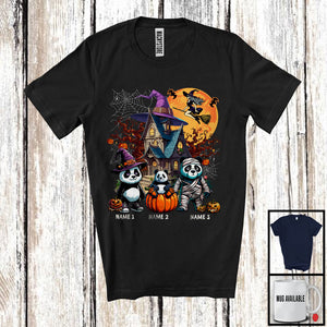 MacnyStore - Personalized Custom Name Three Mummy Witch Panda, Scary Halloween Wild Animal, Pumpkin T-Shirt