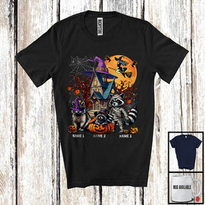 MacnyStore - Personalized Custom Name Three Mummy Witch Raccoon, Scary Halloween Wild Animal, Pumpkin T-Shirt