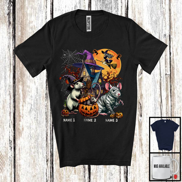 MacnyStore - Personalized Custom Name Three Mummy Witch Rat, Scary Halloween Animal Lover, Pumpkin T-Shirt