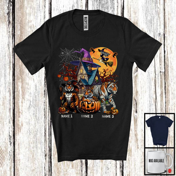 MacnyStore - Personalized Custom Name Three Mummy Witch Tiger, Scary Halloween Animal Lover, Pumpkin T-Shirt