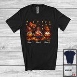 MacnyStore - Personalized Custom Name Three Pilgrim Gnomes, Adorable Thanksgiving Fall Tree Gnomies T-Shirt