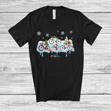 MacnyStore - Personalized Custom Name Three Santa Elf Bicycle With Snowman; Joyful Christmas Snow Rider T-Shirt