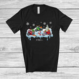 MacnyStore - Personalized Custom Name Three Santa Elf Motorbike With Snowman; Joyful Christmas Snow Rider T-Shirt