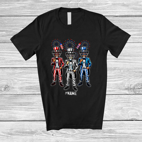 MacnyStore - Personalized Custom Name Three Uncle Sam Fireworks; Joyful 4th Of July Fireworks; Patriotic T-Shirt