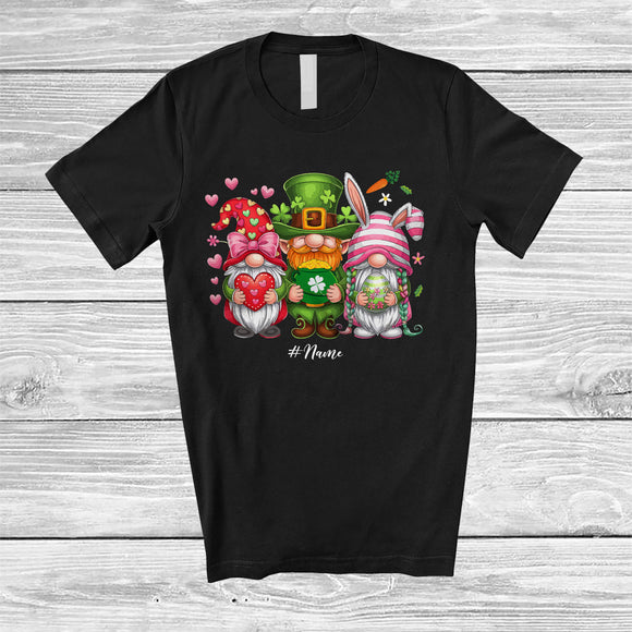 MacnyStore - Personalized Custom Name Three Valentine St. Patrick's Day Easter Gnomes; Lovely Gnomies Family T-Shirt