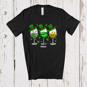 MacnyStore - Personalized Custom Name Three Wine Glasses Leprechaun; Amazing St. Patrick's Day Drunker Drinking T-Shirt