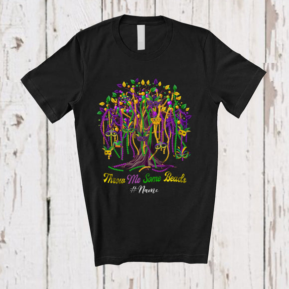 MacnyStore - Personalized Custom Name Throw Me Some Beads; Adorable Mardi Gras Beads Tree; Festival Parades T-Shirt