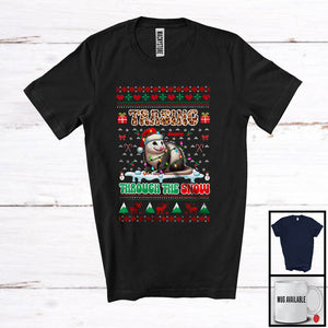 MacnyStore - Personalized Custom Name Trashing Through The Snow; Merry Christmas Sweater Leopard Santa Opossum T-Shirt