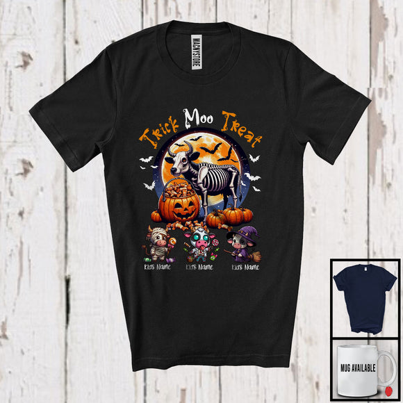 MacnyStore - Personalized Custom Name Trick Moo Treat, Scary Halloween Cow Skeleton, Witch Zombie T-Shirt
