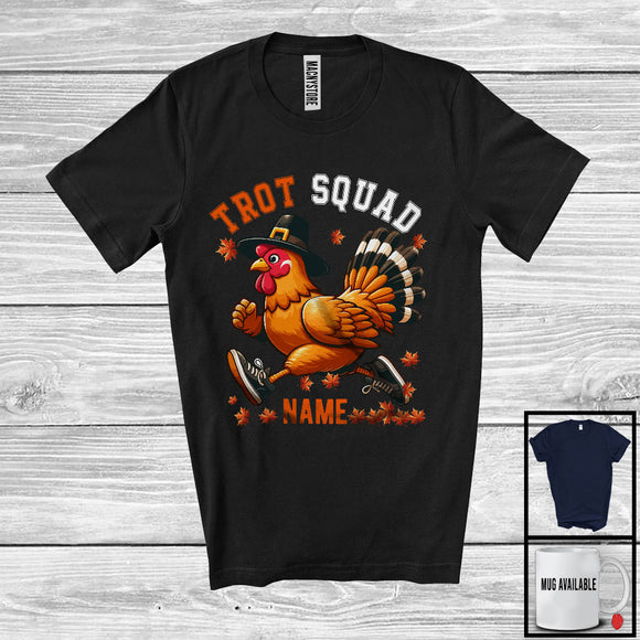 MacnyStore - Personalized Custom Name Trot Squad, Humorous Thanksgiving Chicken Marathon Running Runner T-Shirt