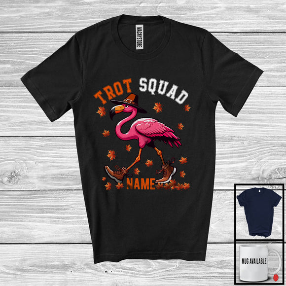 MacnyStore - Personalized Custom Name Trot Squad, Humorous Thanksgiving Flamingo Marathon Running Runner T-Shirt
