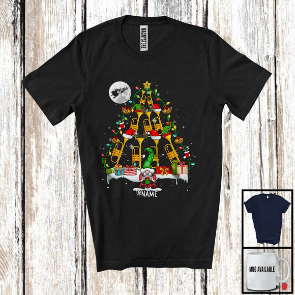 MacnyStore - Personalized Custom Name Trumpet Christmas Tree; Lovely Gnome Musical Instruments Player T-Shirt