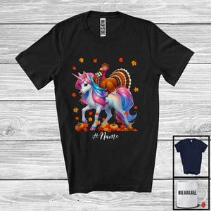 MacnyStore - Personalized Custom Name Turkey Librarian Riding Unicorn; Amazing Thanksgiving Fall Leaf Jobs T-Shirt