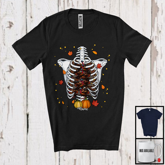 MacnyStore - Personalized Custom Name Turkey Rib Cage; Cheerful Thanksgiving Skeleton X-Ray; Family T-Shirt