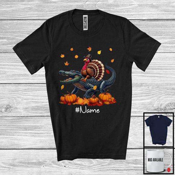 MacnyStore - Personalized Custom Name Turkey Riding Alligator, Lovely Thanksgiving Pumpkins, Alligator Lover T-Shirt