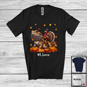 MacnyStore - Personalized Custom Name Turkey Riding Bearded Dragon, Lovely Thanksgiving Pumpkins, Bearded Dragon Lover T-Shirt
