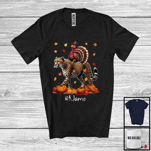 MacnyStore - Personalized Custom Name Turkey Riding Cheetah, Lovely Thanksgiving Pumpkins, Cheetah Lover T-Shirt