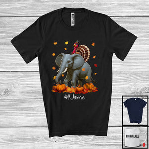 MacnyStore - Personalized Custom Name Turkey Riding Elephant, Lovely Thanksgiving Pumpkins, Elephant Lover T-Shirt