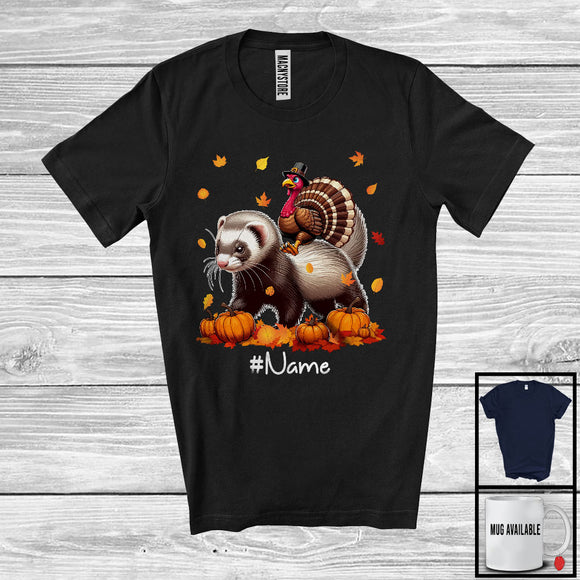 MacnyStore - Personalized Custom Name Turkey Riding Ferret, Lovely Thanksgiving Pumpkins, Ferret Lover T-Shirt