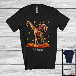 MacnyStore - Personalized Custom Name Turkey Riding Giraffe, Lovely Thanksgiving Pumpkins, Giraffe Lover T-Shirt