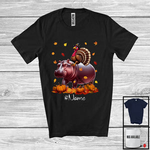 MacnyStore - Personalized Custom Name Turkey Riding Hippo, Lovely Thanksgiving Pumpkins, Hippo Lover T-Shirt