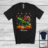 MacnyStore - Personalized Custom Name Turkey Riding Lizard, Lovely Thanksgiving Pumpkins, Lizard Lover T-Shirt