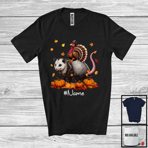 MacnyStore - Personalized Custom Name Turkey Riding Opossum, Lovely Thanksgiving Pumpkins, Opossum Lover T-Shirt