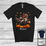 MacnyStore - Personalized Custom Name Turkey Riding Sloth, Lovely Thanksgiving Pumpkins, Sloth Lover T-Shirt
